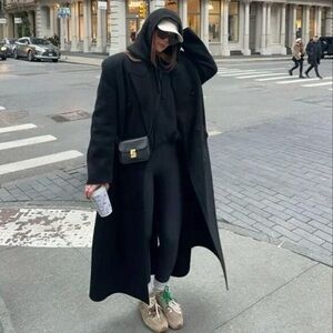 Vintage Oversized Black Wool Trench